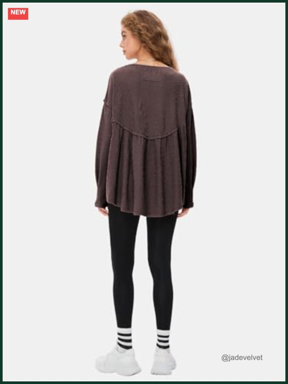 Womens Waffle Knit Long Sleeve Tunic Crewneck Loose Fit Babydoll Maternity Top - Picture 5 of 6